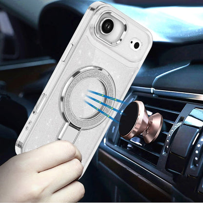 For Apple iPhone 17 Air (6.6") Transparent Glitter Bling Case with Rotating Magnetic Ring Stand, Shockproof Hybrid Case Cover Clear