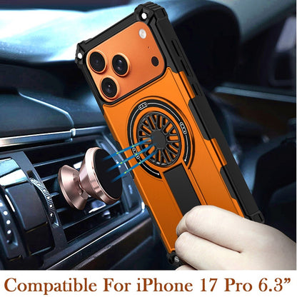 For Apple iPhone 17 Pro (6.3") Texture Design Invisible Kickstand Case, MagSafe Compatible Hybrid Shockproof Cover, Car Mount Friendly Case Cover Cosmic Orange