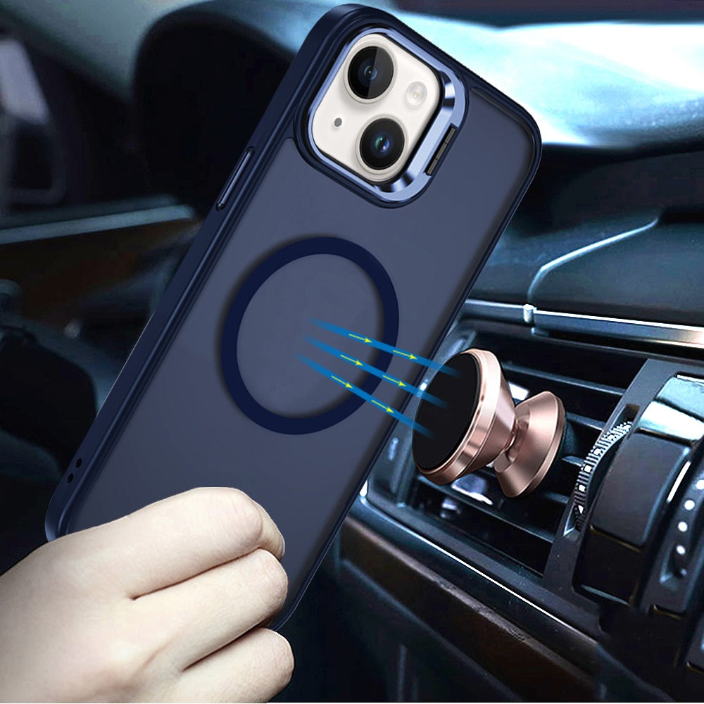 For Apple iPhone 16 (6.1") Heavy Duty Metallic Hybrid Tough TPU with Camera Ring Stand, MagSafe Compatible, Rugged Drop Protection Case Cover