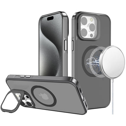 For Apple iPhone 16 Pro (6.3") Tough HQ Hybrid Case with Aluminum Frame Camera Stand, Compatible with MagSafe, Translucent Matte Shockproof Case Cover