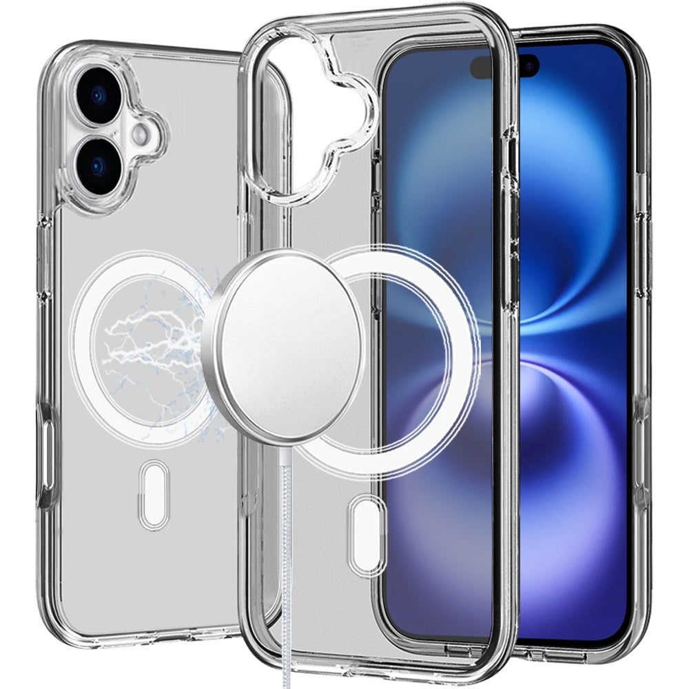 For Apple iPhone 17 MagSafe Compatible Transparent Hybrid Case with Magnetic Circle, Shock Absorption TPU Rubber Case Cover Smoke Gray