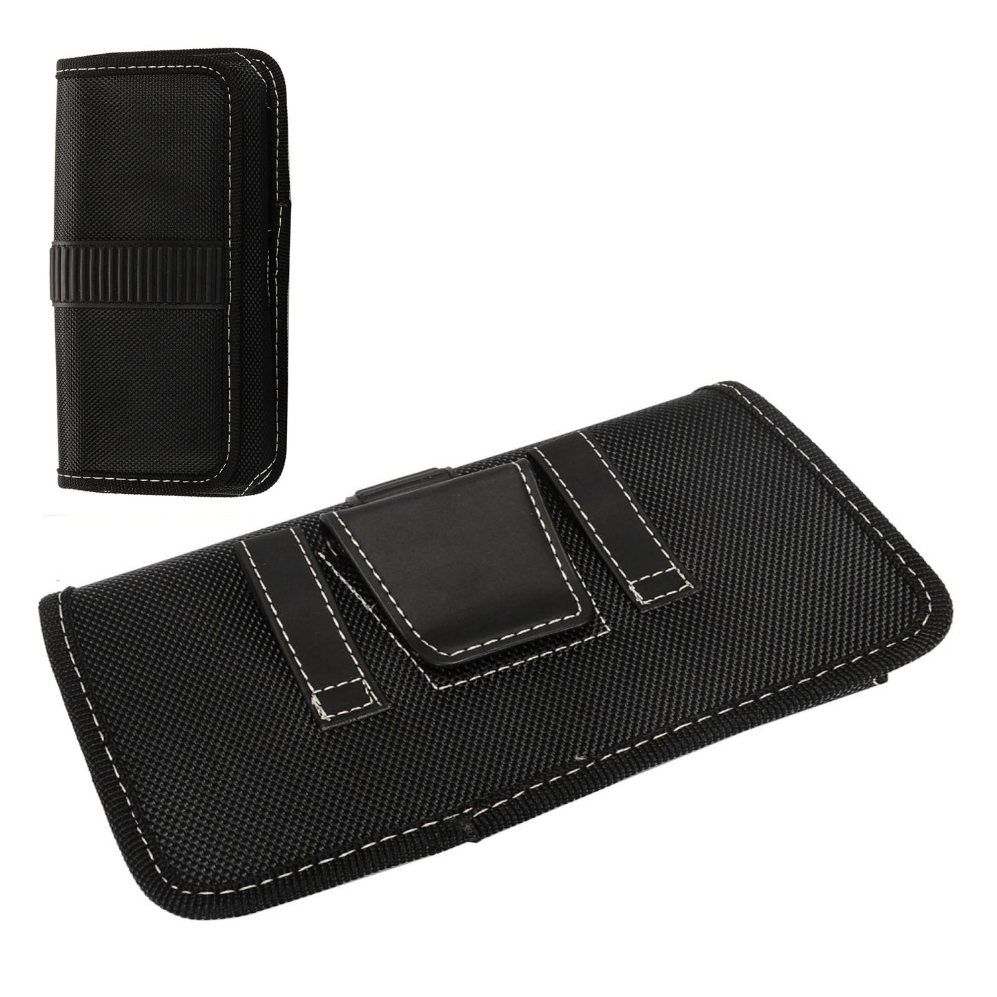 For Apple iPhone 16 Pro (6.3") Rugged Canvas Cellphone Belt Clip Cover Holster Pouch Holder with Belt Loops Universal Horizontal Carrying Case [Black]