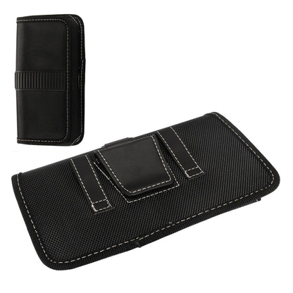 For Apple iPhone 16 Pro (6.3") Rugged Canvas Cellphone Belt Clip Cover Holster Pouch Holder with Belt Loops Universal Horizontal Carrying Case [Black]