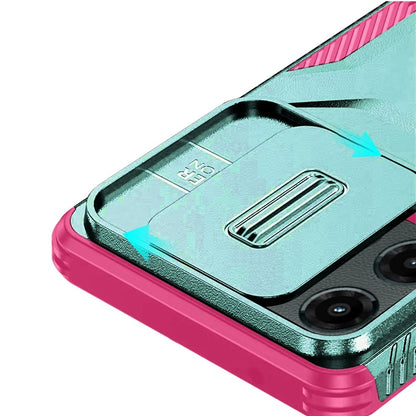 For Motorola Edge 2025 Slim Fit Shockproof Hybrid with Slide Camera Window Covering, Rugged Tpu Silicone Hard PC Bumper Case Cover Teal+Hot Pink