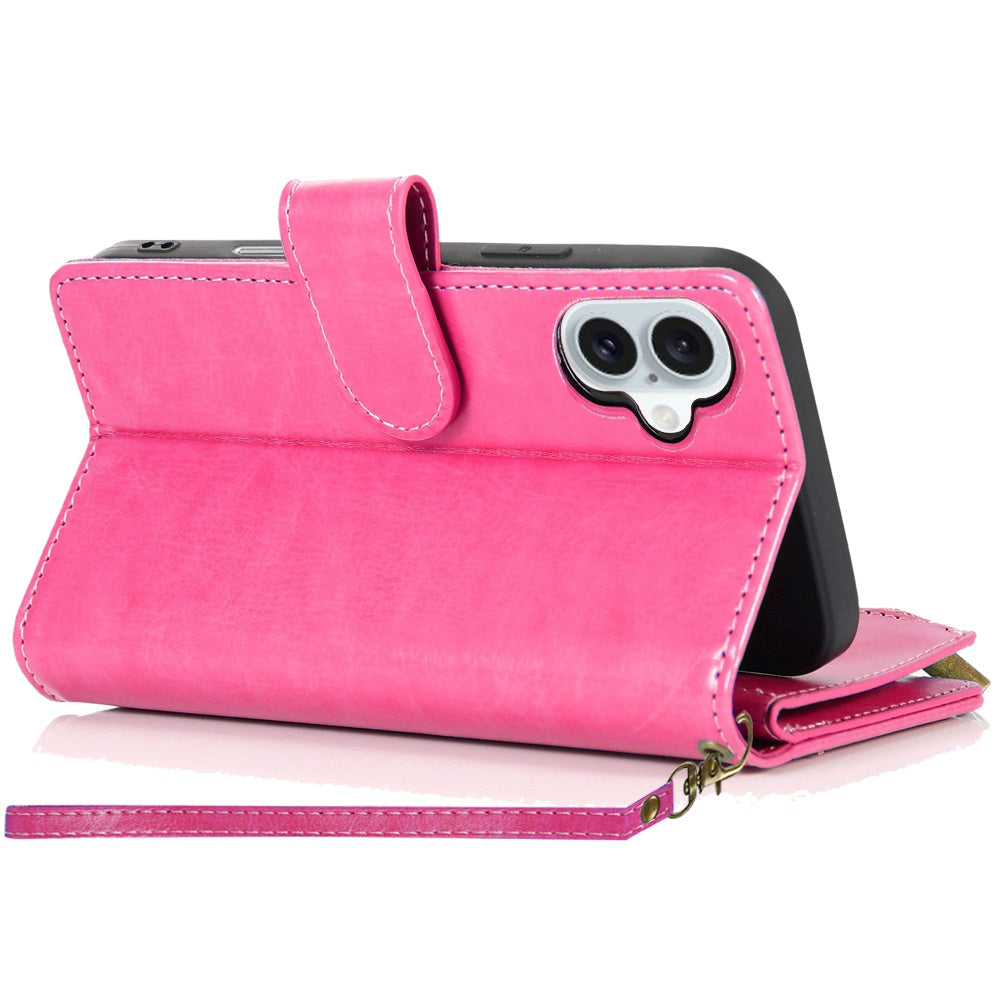 For Motorola Moto G Stylus 5G 2025 Leather Wallet Case with Zipper, 9 Card Slots, Cash Pocket, Stand & Strap, Clutch Pouch Design Case Cover Hot Pink