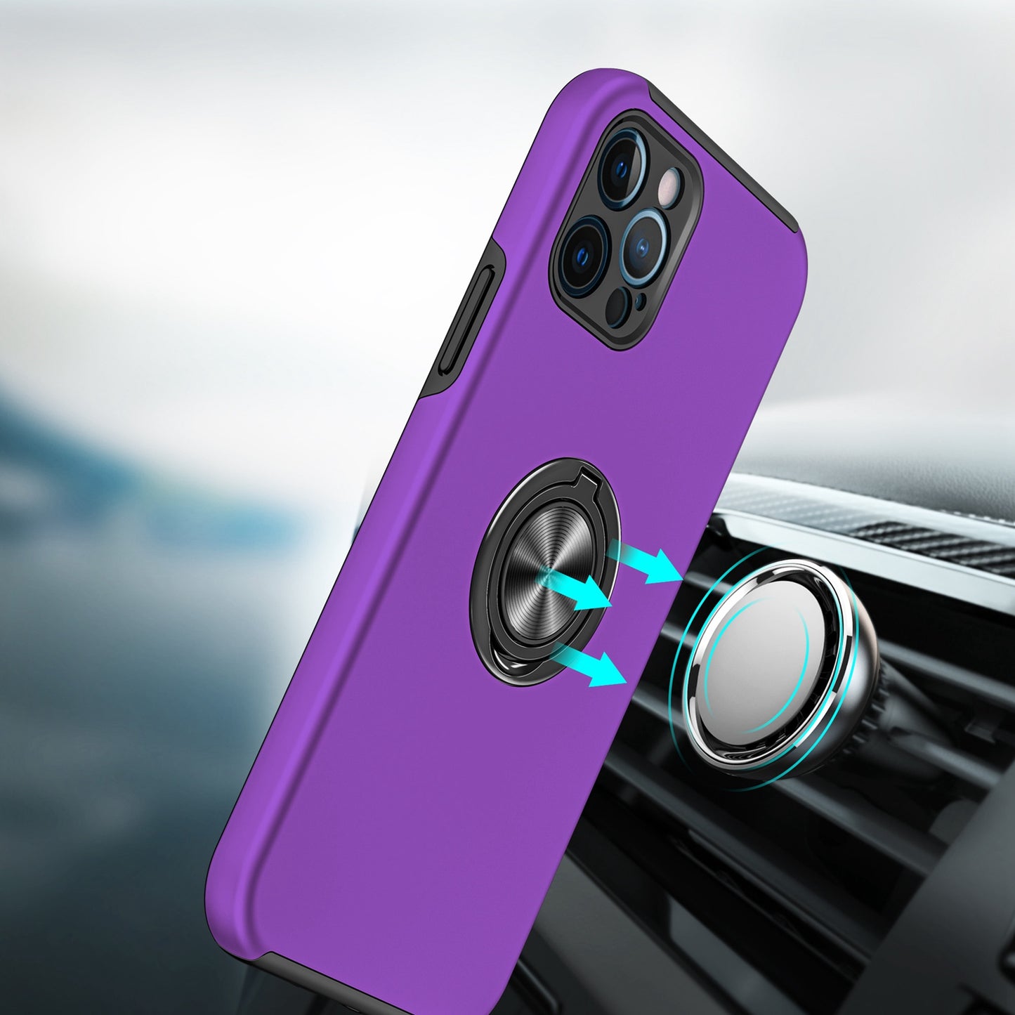 For iPhone 15 (6.1") Hybrid 360 Degree Rotatable Metal Invisible Ring Stand Holder Slim Fit Magnetic Car Mount Shockproof Case Cover Rose Gold
