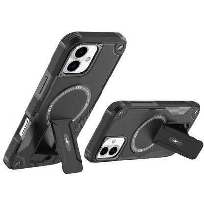 For iPhone 16 (6.1") Magnetic Invisible Kickstand Holder with Magsafe, Slim Fit Shockproof Hybrid Military Grade Heavy Duty Case Cover