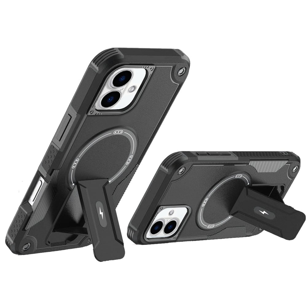 For iPhone 16 (6.1") Magnetic Invisible Kickstand Holder with Magsafe, Slim Fit Shockproof Hybrid Military Grade Heavy Duty Case Cover