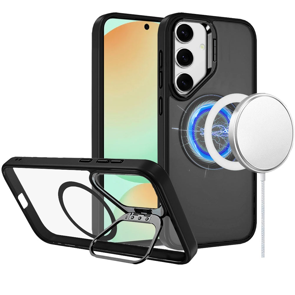 For Samsung Galaxy S25 Ultra Heavy Duty Metallic Hybrid Tough TPU with Camera Ring Stand, MagSafe Compatible, Rugged Drop Protection Case Cover