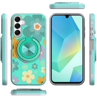 For Samsung Galaxy A16 5G Pattern Design Hybrid with Invisible Ring Stand & Magnetic Back, Shockproof Protective Grip Case Cover