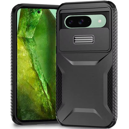 For Google Pixel 8A Slim Fit Shockproof Hybrid with Slide Camera Window Covering, Rugged Tpu Silicone Hard PC Bumper Case Cover