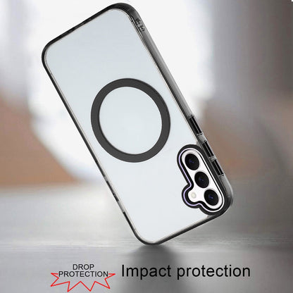 For Samsung Galaxy S26 Transparent Back Hybrid Case - Magnetic Circle, Color Frame, Metal Buttons, MagSafe Compatible Case Cover