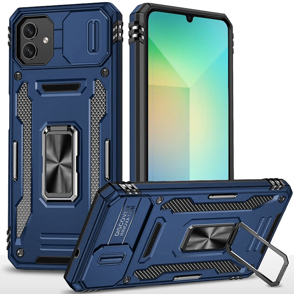 For Samsung Galaxy A06 Hybrid Case with Rotation Ring Stand Shockproof & Slide Camera Window TPU Armor Drop-proof Case Cover