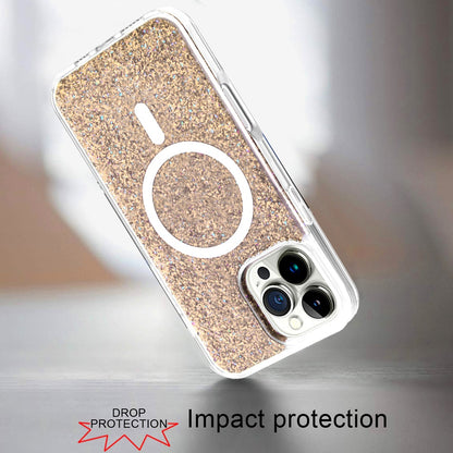 For Apple iPhone 16 Pro Max (6.9") Magnetic MagSafe Wireless Compatible Epoxy Glitter Shiny Sparkle Bling Hybrid Slim PC + TPU Frame Case Cover