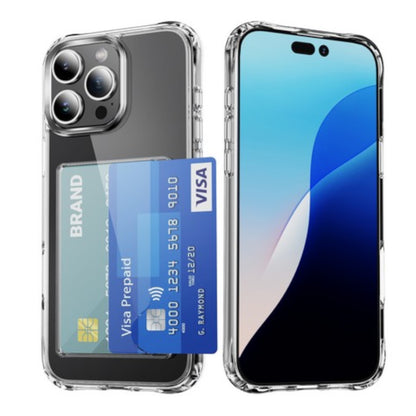 For Apple iPhone 17 Pro Acrylic TPU Clear Case Hold 2 Credit Card Slots, Slim Protective Wallet Cover Silicone Hybrid Case Cover Clear