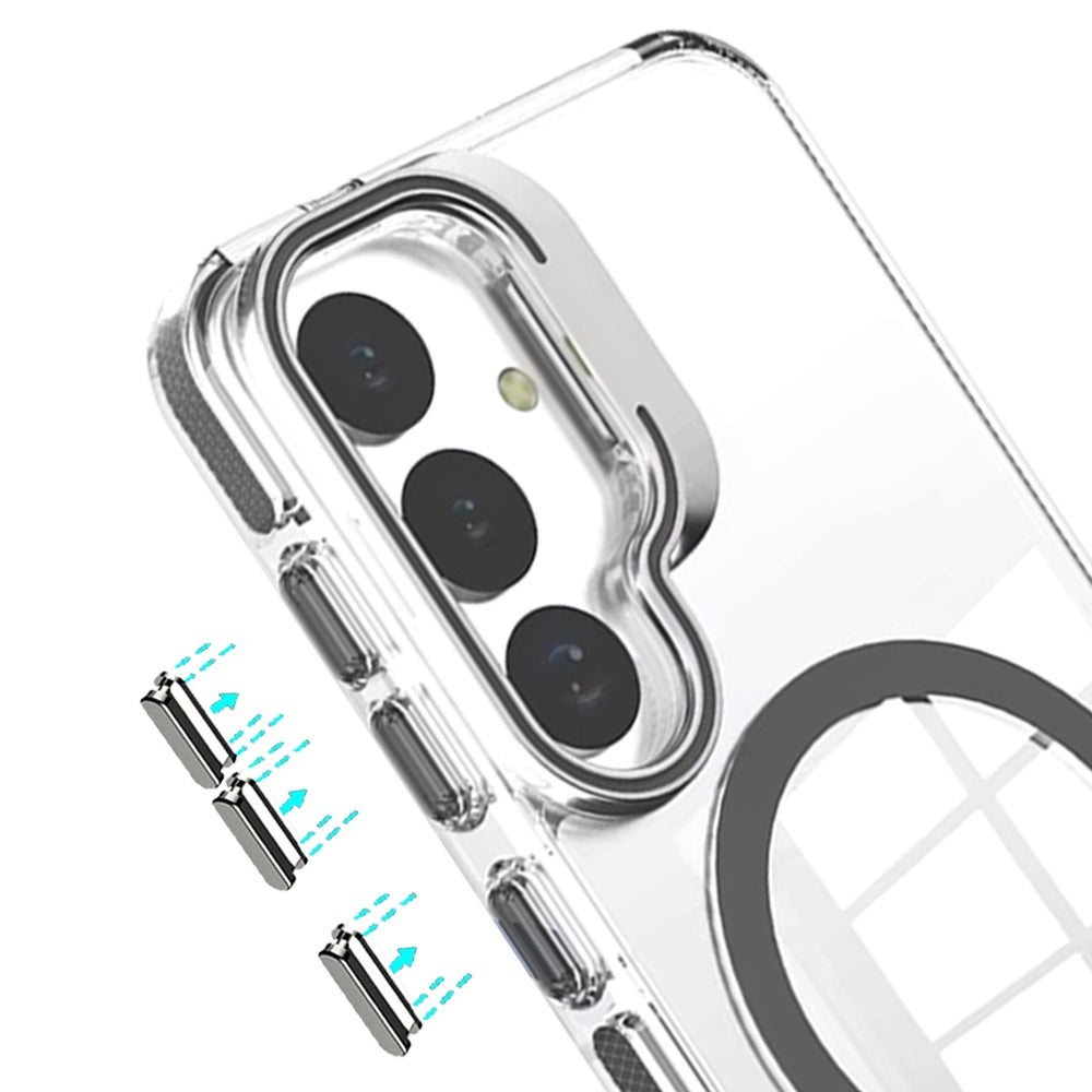 For Samsung Galaxy S26 Built-in Camera Kick-Stand, Compatible with MagSafe, Transparent Colorful Edged Tough Hybrid TPU Case Cover Clear Black