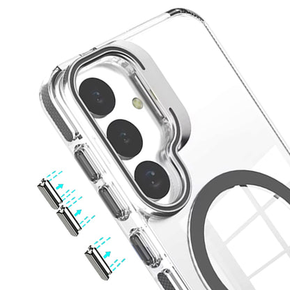 For Samsung Galaxy S26 Built-in Camera Kick-Stand, Compatible with MagSafe, Transparent Colorful Edged Tough Hybrid TPU Case Cover Clear Black