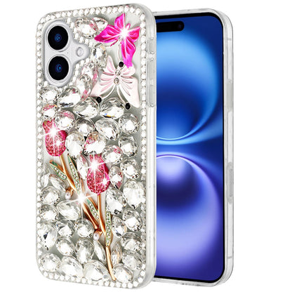 For Apple iPhone 17 (6.3") Bling Crystal 3D Full Diamonds Luxury Sparkle Rhinestone Hybrid Protective Case Cover
