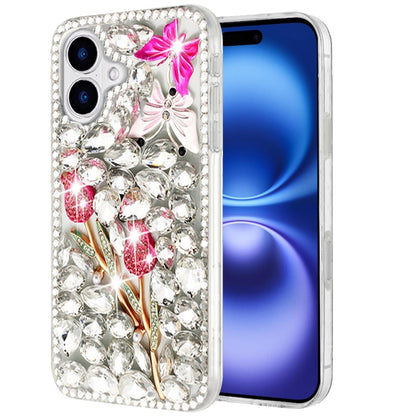 For Apple iPhone 17 (6.3") Bling Crystal 3D Full Diamonds Luxury Sparkle Rhinestone Hybrid Protective Case Cover