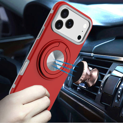 For Apple iPhone 17 Pro Max Metal Matte Hybrid with Invisible Rotational Ring Stand, Car Mount Friendly, Military Grade Slim Fit Sturdy Case Cover