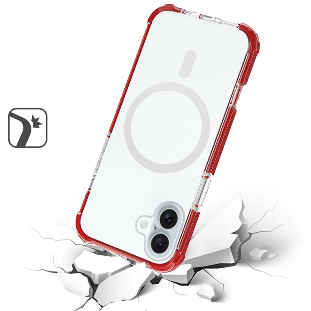 For iPhone 16 (6.1") Magnetic Acrylic Case Transparent Back, Rugged Colorful Frame, Shockproof Hybrid, MagSafe Compatible Case Cover Red