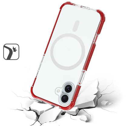 For iPhone 16 (6.1") Magnetic Acrylic Case Transparent Back, Rugged Colorful Frame, Shockproof Hybrid, MagSafe Compatible Case Cover Red