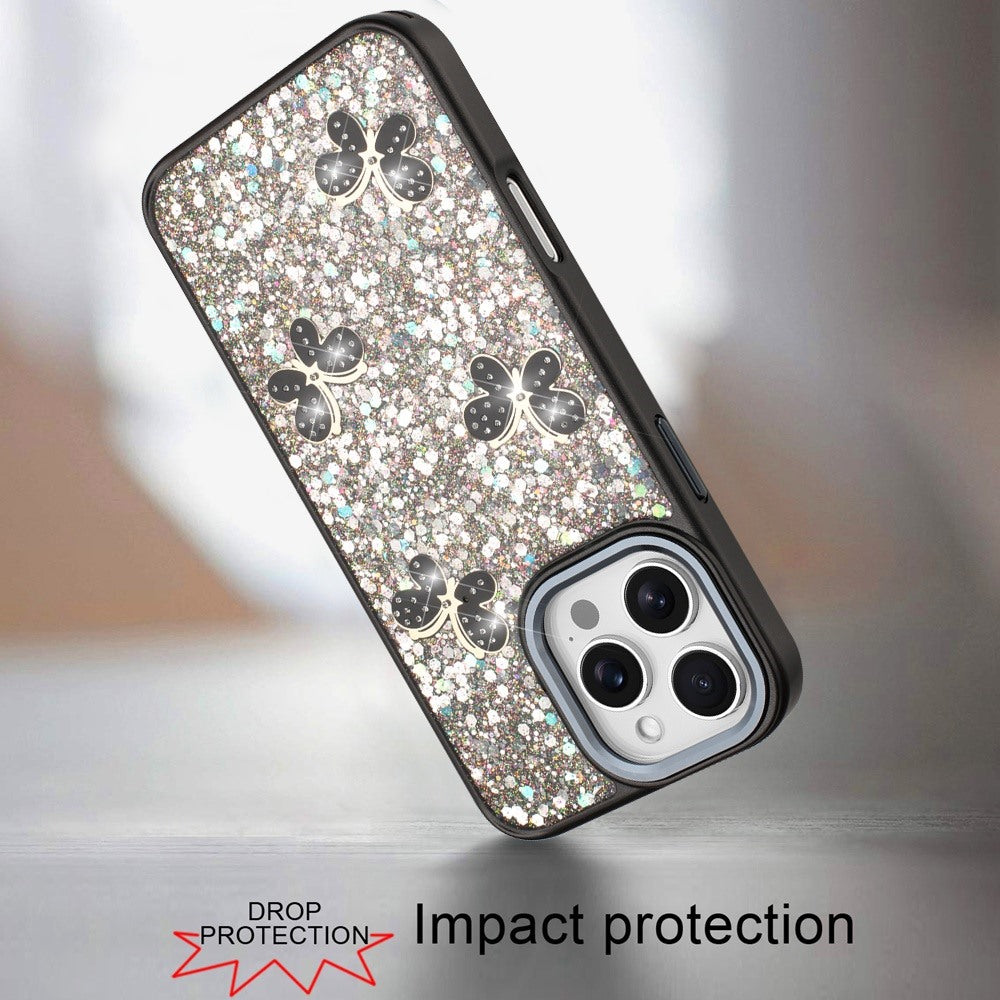 Phone Case for Apple iPhone 16 Pro Max Cute Butterfly Diamond Glitter Metallic Hybrid Shockproof Shimmer Grip Stylish Protective Luxury Designer Cover