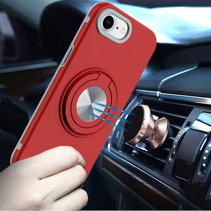 For Apple iPhone 17E /16E Metal Matte Hybrid with Invisible Rotational Ring Stand, Car Mount Friendly, Military Grade Slim Fit Sturdy Case Cover Red