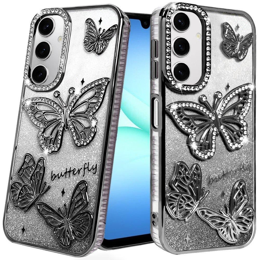 Phone Case for Samsung Galaxy A17 5G Butterfly Freedom Shimmer Glitter Thick TPU Shockproof Anti Slip Durable Protective Design Cover Black