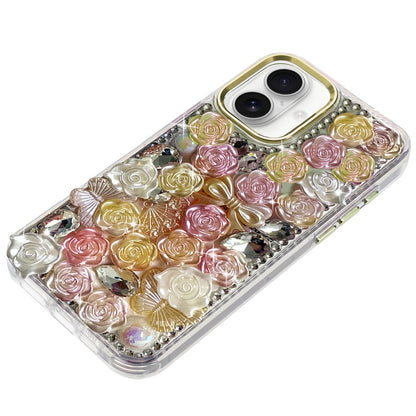 For Apple iPhone 17 (6.3") Muti-Color Floral Fashion Bling Crystal 3D Full Diamonds Stones Sparkle Rhinestone Glitter Hybrid Case Cover