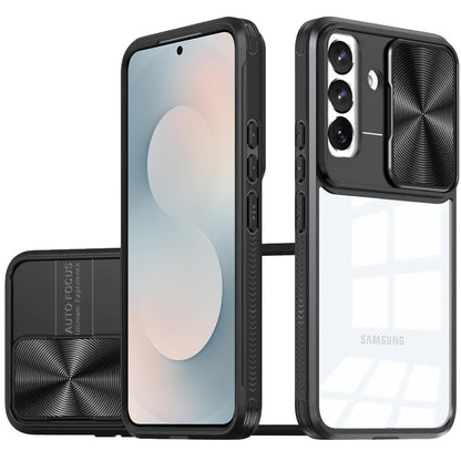 For Samsung Galaxy S25 FE, S25 Fan Edition Hybrid Cases with Sliding Camera Cover Transparent Shockproof Bumper TPU Protective Case Cover