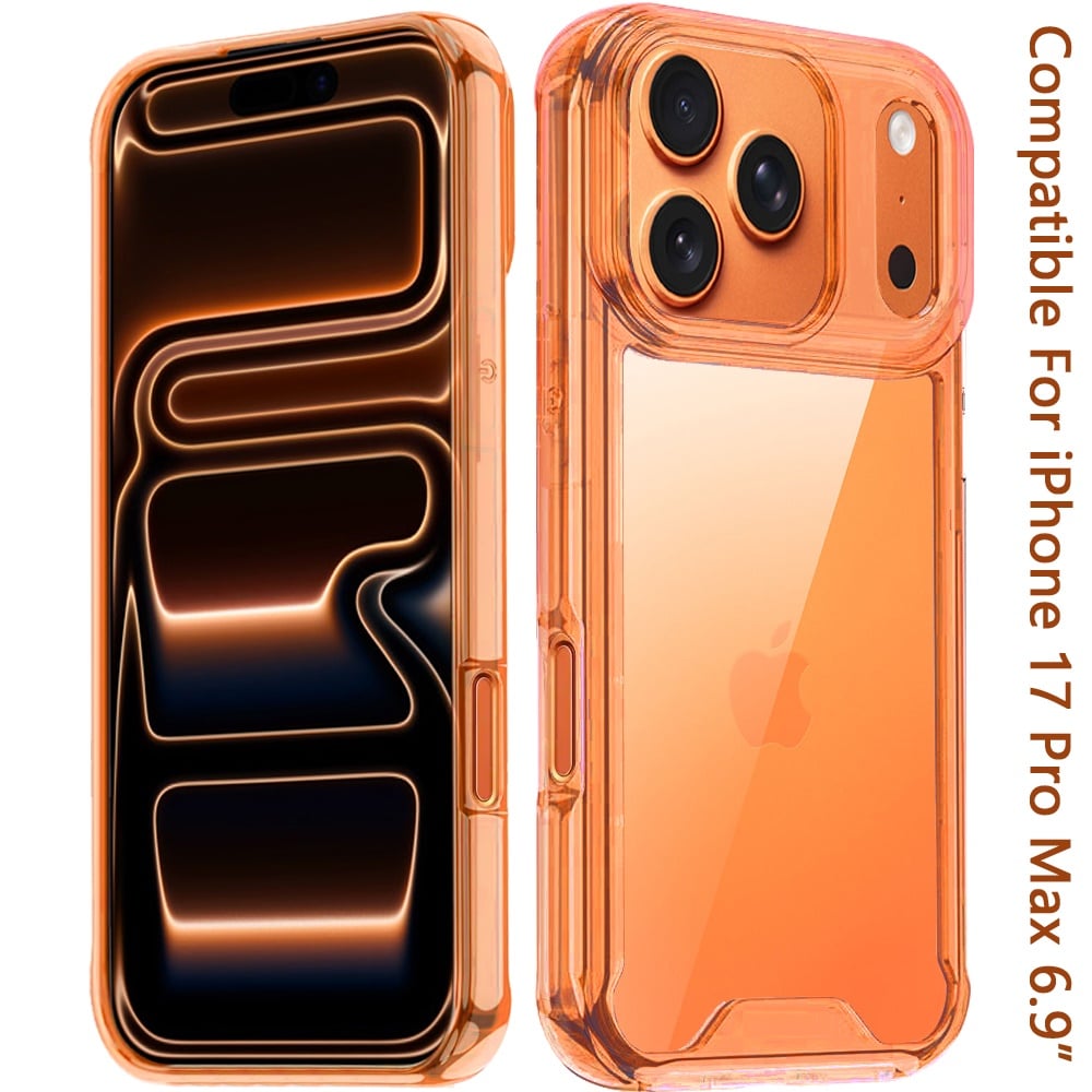 Phone Case for Apple iPhone 17 Pro Max (6.9") Shockproof Transparent Hard PC TPU Hybrid Durable Frame Gummy Protective Slim Grip Lightweight Cover Cosmic Orange