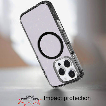 For Apple iPhone 16 Pro (6.3") Transparent Glitter Bling Sparkly Shiny Case Hybrid Magnetic Circle Compatible with MagSafe Shockproof Case Cover