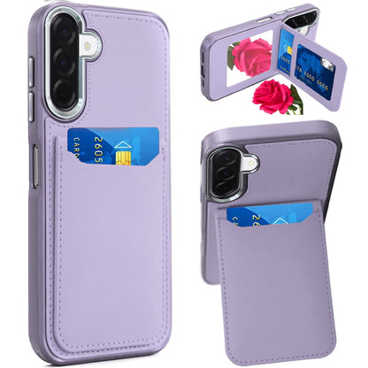 For Samsung Galaxy A17 5G PU Leather Wallet Cover with Credit Card Holder, Kickstand & Mirror Inside Slim Fit TPU & PC Hybrid Design Case Cover