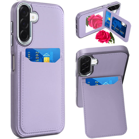 For Samsung Galaxy A17 5G PU Leather Wallet Cover with Credit Card Holder, Kickstand & Mirror Inside Slim Fit TPU & PC Hybrid Design Case Cover