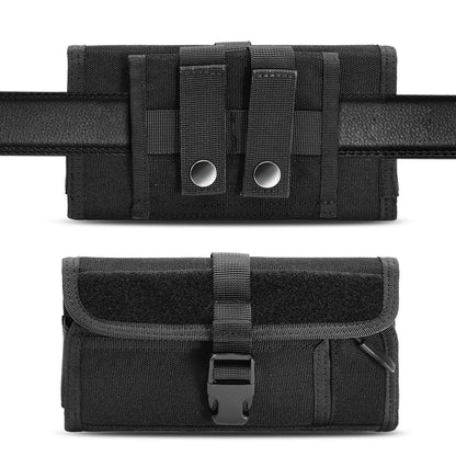 For Apple iPhone 16 Pro (6.3") Universal Phone Holder Horizontal Nylon Pouch [Front Buckle & Zipper Compartment] with Belt Clip Holster Loops, XL Screen Size 6.3" [Black]