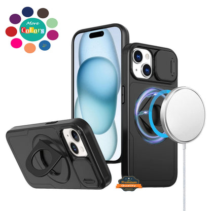 For Apple iPhone 17 (6.3") Full Coverage with Camera Window, Magnetic Circle, Rotatable Ring Stand, MagSafe Compatible, Shockproof Hybrid Protectiv Case Cover