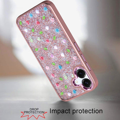 For Apple iPhone 12 /12 Pro Floral Design Embedded Glass Diamond Fancy Fashion Glitter Bling Sparkly Hybrid Rugged TPU Bumper Case Cover Rose Gold
