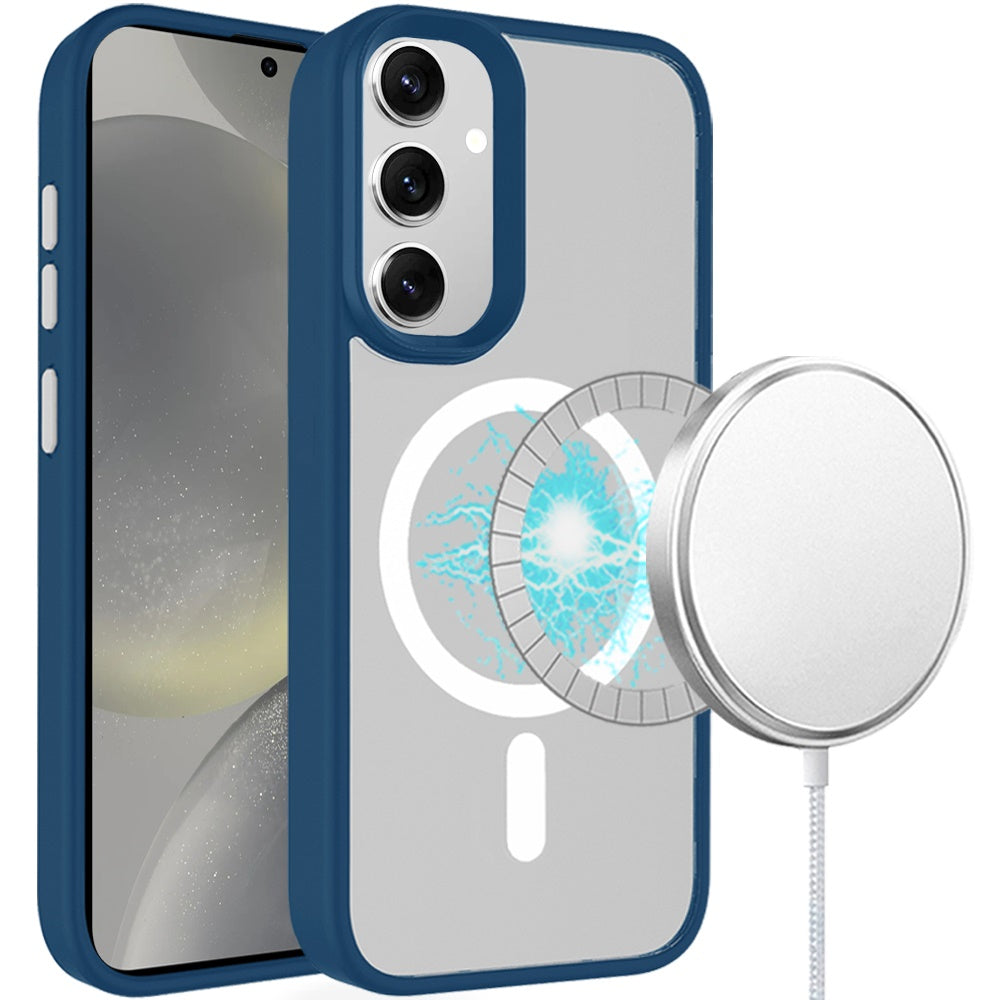 For Samsung Galaxy S24+ Plus Magnetic Circle Hybrid 2mm Shock Protection Durable Grip Color Button Design for Ultra Series Case Cover Midnight Green
