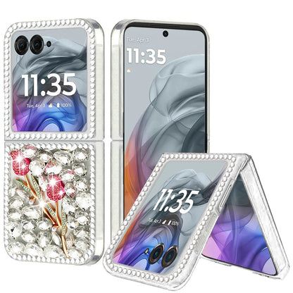 For Motorola Razr 2025 /2024 Bling Crystal 3D Full Diamonds Luxury Sparkle Rhinestone Hybrid Case Cover Crystal Exquisite Garden Flower