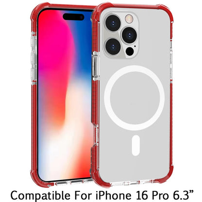 For Apple iPhone 16 Pro (6.3") Hybrid Acrylic Transparent Hard PC + TPU Color Frame Bumper Compatible with MagSafe Case Cover