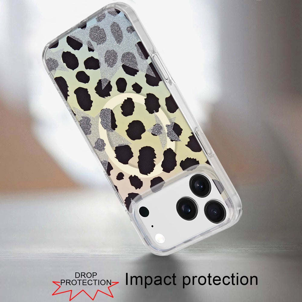 For Apple iPhone 17 Pro Max Stylish Pattern Fashion IMD Printed Design TPU Double Layer Slim Shockproof with Magnetic Back Case Cover Colorful Leopard