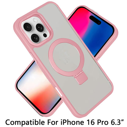 For Apple iPhone 16 Pro (6.3") Magnetic Metal Matte Built-in Compatible with MagSafe Stand Hybrid Shock Armor TPU Case Cover Pink