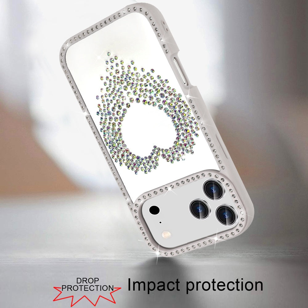 For Apple iPhone 17 Pro Max (6.9") Angel Hearts Glitter Shimmer Diamond Edge Hybrid Drop Protection Shockproof Design Case Cover Beige
