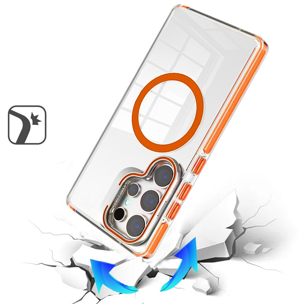 Phone Case for Samsung Galaxy S26 Ultra Magnetic Transparent Tough Hybrid Camera Guard Stand Shockproof Color Edge Rugged Grip Durable Cover Cosmic Orange