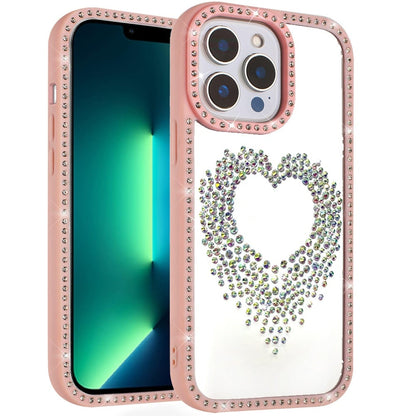 For Apple iPhone 13 Pro Max Angel Hearts Glitter Shimmer Diamond Edge Hybrid Drop Protection Shockproof Design Case Cover Pink
