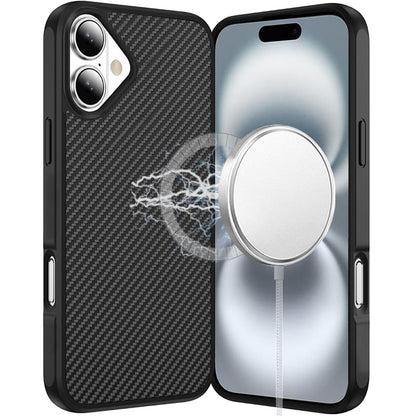 For Samsung Galaxy S24 Ultra Carbon Fiber Design with Magnetic HQ 2.0mm Thick Hybrid Shockproof Rubber Hard PC Case Cover Black