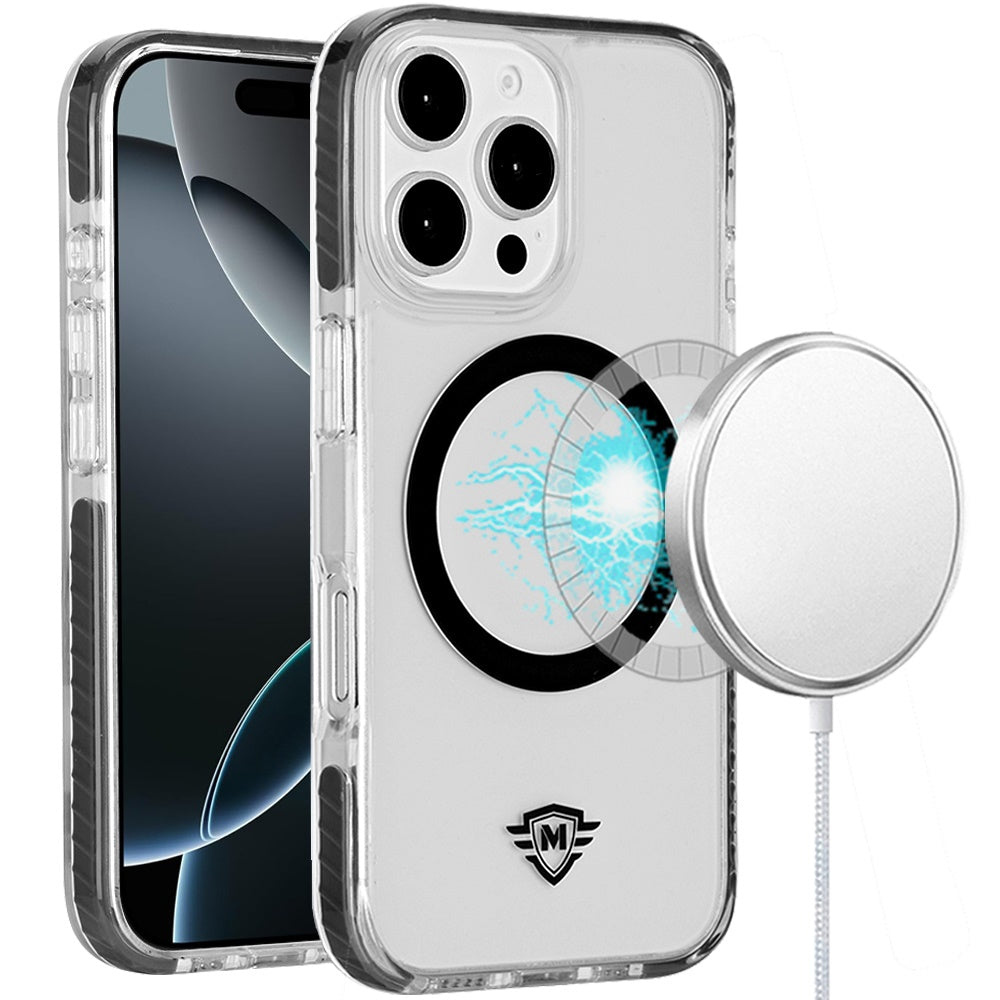 For Apple iPhone 16 Pro (6.3") Hybrid Transparent TPU Circle Magnetic [Compatible with MagSafe] Shockproof Color Frame Bumper Case Cover