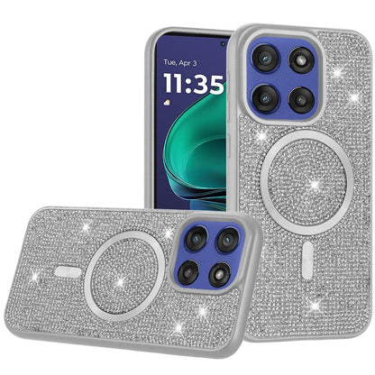 For Motorola Moto G 5G 2025 Sparkly Diamond Bling Case Rhinestone Skin Hybrid with Magnetic Circle, MagSafe Compatible Case Cover