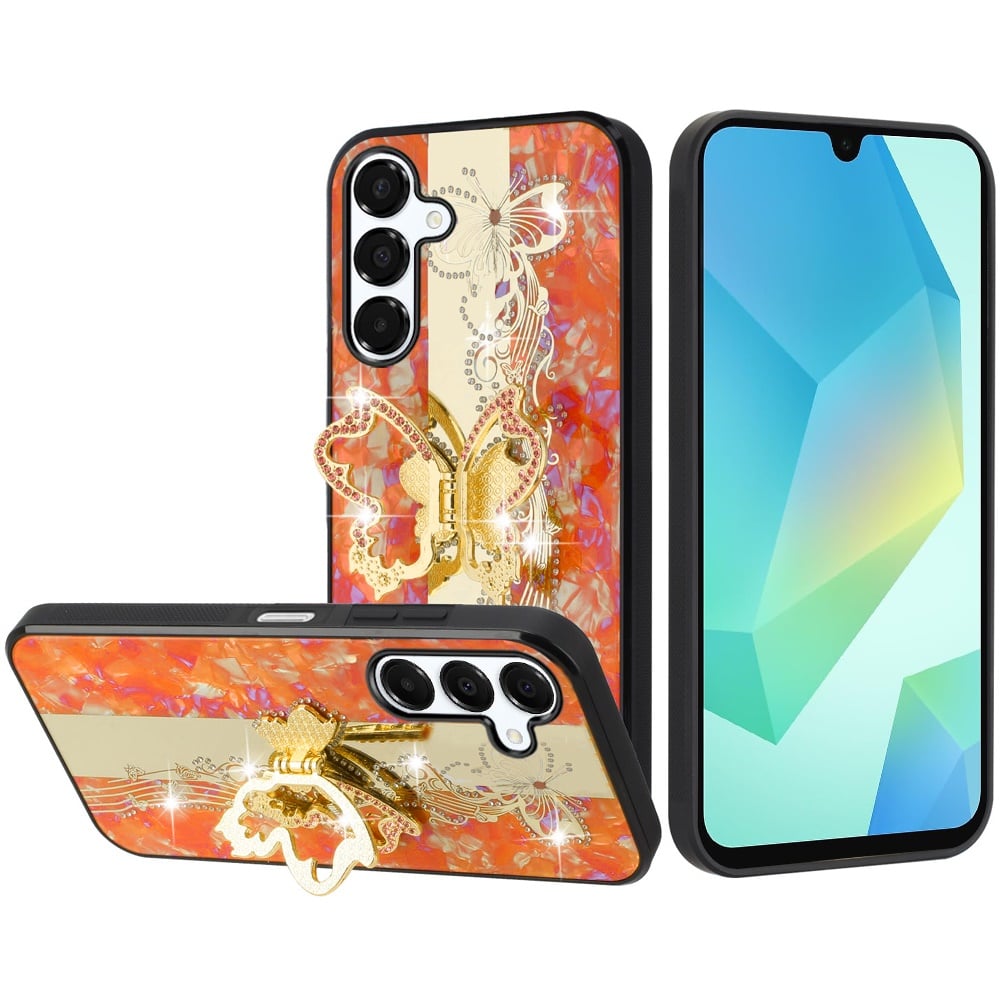 For Samsung Galaxy A16 5G Diamonds 3D Fashion Bling Sparkly Glitter Ornaments Engraving Hybrid with Ring Stand Case Cover